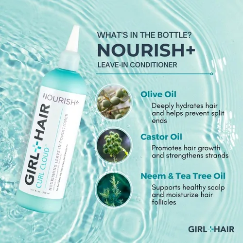 Vista 5 de GIRL+HAIR Juego transparente y nutritivo, enjuague de vinagre de sidra de manzana y manteca de karité sin enjuague y acondicionador sin enjuague