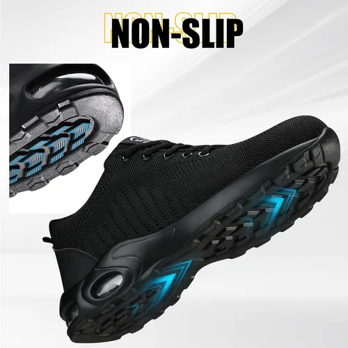 Vista 5 de GLANOUDUN Zapatos de punta de acero para hombre, ligeros, con amortiguación de aire, zapatos de trabajo de seguridad indestructibles, zapatos