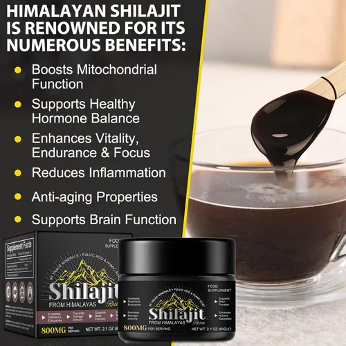 Vista 3 de Shilajit - Resina Shilajit orgánica pura del Himalaya – 800 mg de grado dorado natural Shilajit con más de 85 ácido fúlvico y oligominerales