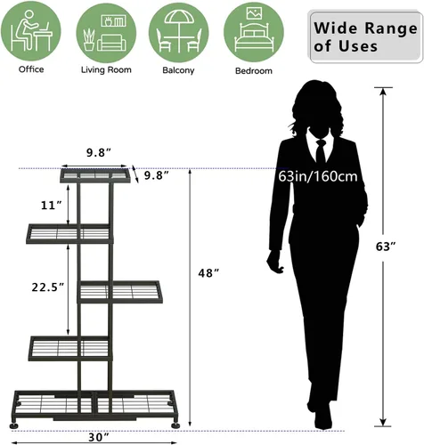 Vista 2 de Twhep Soporte para plantas de hierro de 5 niveles, moderno estante multifuncional para balcón y jardín