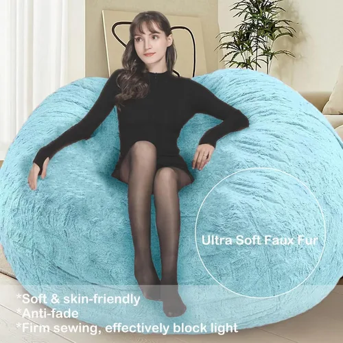Vista 5 de Puf, funda gigante de piel para adultos y niños (sin relleno), cómoda y esponjosa para sofá perezoso para silla de lectura, silla de suelo, funda