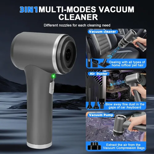 Vista 3 de Sweetone Aspiradora portátil inalámbrica para automóvil, aspiradora de 9000 Pa y plumero de aire, aspiradora de mano con luz LED y múltiples