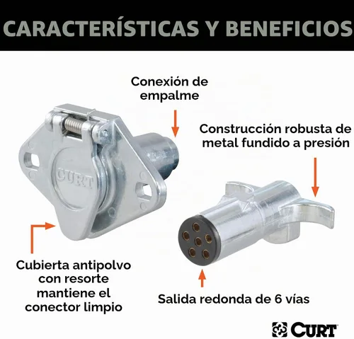 Vista 3 de CURT 58092 Conectores de mazo de cables redondos de 6 pines para el lado del vehículo y del remolque