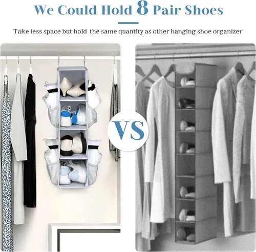 Vista 8 de SLEEPING LAMB Organizador de zapatos para armario con 8 bolsillos grandes y profundos y organizador de zapatos corto para colgar en el armario