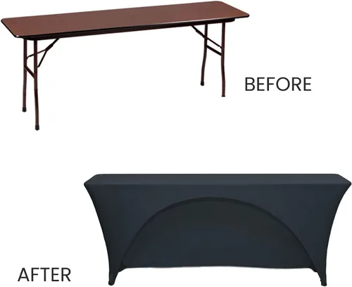 Vista 6 de YOUR CHAIR COVERS - Mantel elástico rectangular de elastano de 6 pies x 18 pulgadas, con espalda abierta para aula, color negro