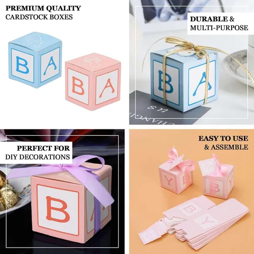 Vista 4 de Efavormart - Paquete de 25 cajas de regalo azules de 2 x 2 pulgadas para baby shower, con diseño recortado, cajas de regalo de cartulina prémium