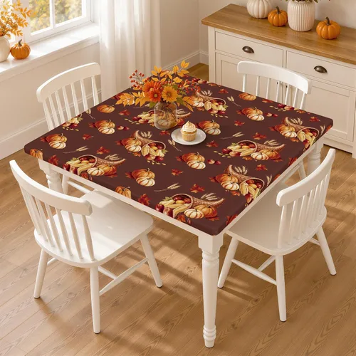 Vista 51 de Smiry Mantel rectangular, impermeable, elástico, ajustable para mesas de 4 pies, manteles de vinilo con parte trasera de franela lavable