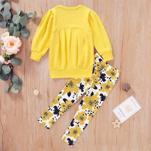 Vista 3 de Ritatte - Conjunto de 2 piezas de ropa de invierno para niñas pequeñas, blusa cálida de manga larga y pantalones de algodón