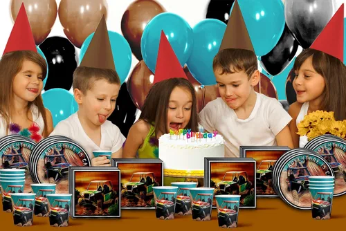 Vista 7 de Juego de suministros para fiesta de cumpleaños ATV – 4 ruedas – Suministros de fiesta todoterreno – Suministros de fiesta de cumpleaños de carreras