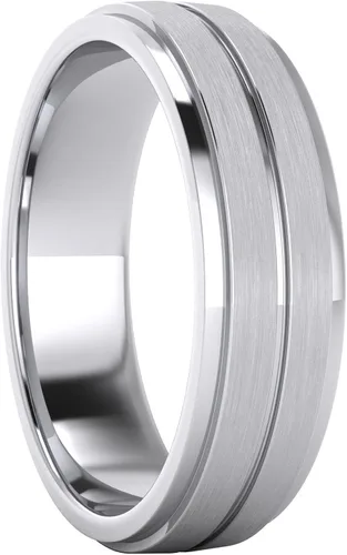 Vista 3 de Anillo de boda unisex de plata de ley maciza pesada de 0.236in, ajuste cómodo, cepillado con lados pulidos y ranurados centrales, Plata Esterlina