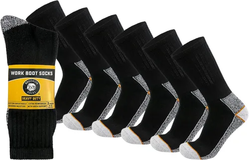 Vista 10 de Calcetines de algodón de trabajo con punta de acero resistente para hombre, calcetines gruesos de triple acolchado cálido 3 Pares Negro