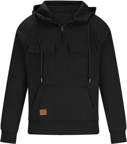 Vista 6 de Muscularfit Sudaderas tácticas para hombre, sudaderas con capucha de invierno de manga larga para entrenamiento, gimnasio, cargo, sin botones