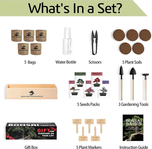 Vista 2 de Meekear Kit de árbol bonsái con kit completo de iniciación de crecimiento, gran regalo de bricolaje para cultivar en maceta para adultos