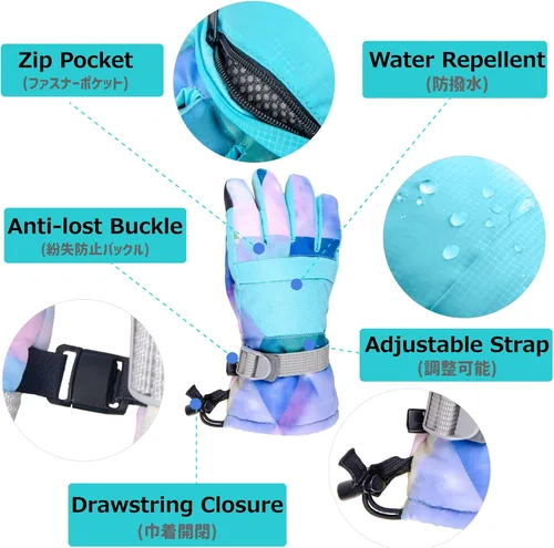 Vista 3 de Azarxis Guantes de esquí de nieve para niños, impermeables, resistentes al viento, cálidos guantes de snowboard para niños y niñas