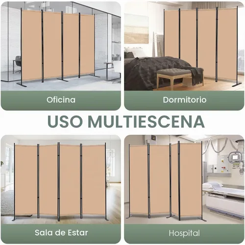 Vista 8 de RANTILA Divisor de habitación de 4 paneles, pantalla de privacidad plegable de 6 pies con pies anchos, partición independiente para separación