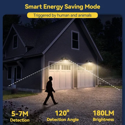 Vista 6 de APONUO Luz solar de granero con 3 modos de iluminación, luces solares de pared para exteriores, sensor de movimiento para exteriores, impermeable