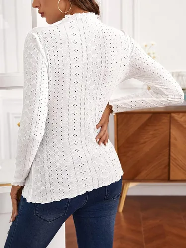 Vista 2 de SOLY HUX Camiseta de maternidad para mujer, cuello alto falso, ribete de volantes, color liso, manga larga, casual, camiseta