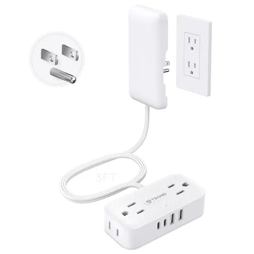 Vista 16 de TROND Regleta de alimentación de enchufe plano de 3 pies, cable de extensión plano pequeño con múltiples tomas, 4 puertos de CA y 4 puertos USB