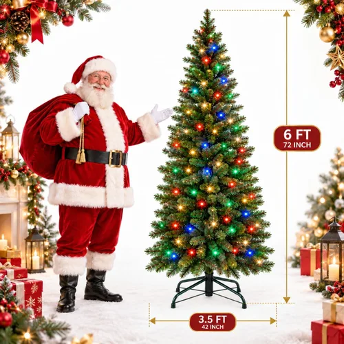 Vista 5 de GarveeLife Árbol de Navidad artificial preiluminado de 6 pies, luces de Verde Clásico - Doble