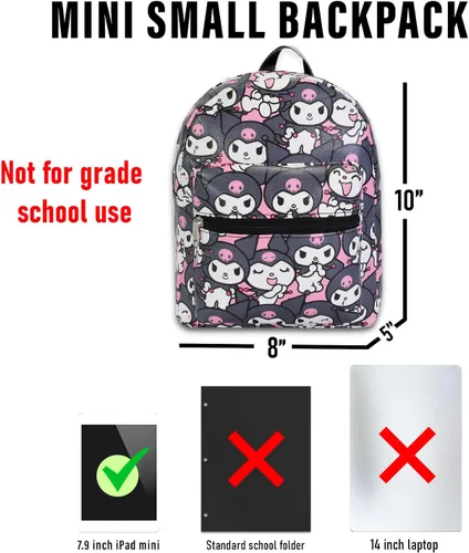 Vista 6 de Kuromi - Juego de mini mochila para niños, mochila Kuromi de piel sintética de 10 pulgadas con bolsillo frontal y botella de agua, paquete