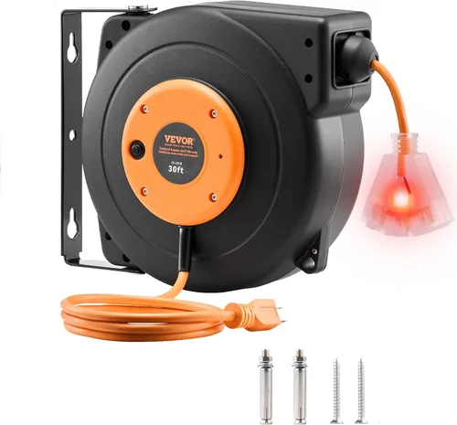 Vista 16 de VEVOR Carrete de cable de extensión retráctil de 25 pies resistente 14AWG