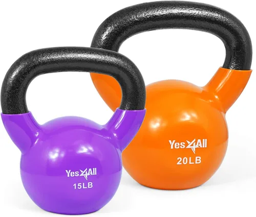 Vista 21 de Yes4All - Juego de pesas rusas recubiertas de vinilo, set combinado para entrenamiento corporal completo, fuerza de agarre, flexiones y ejercicios