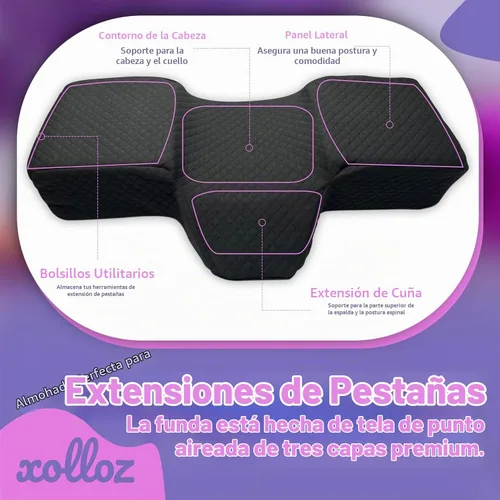 Vista 6 de Almohada de pestañas para extensiones de pestañas - Almohada de cama de espuma viscoelástica curvada, reposacabezas ergonómico con soporte