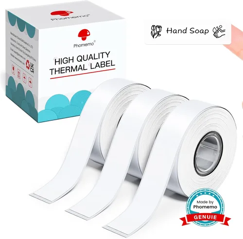Vista 9 de Phomemo Labels D30 - Cinta de etiquetas autoadhesivas, etiquetas maestras de impresión negra sobre transparente, papel térmico autoadhesivo, 0.472 x