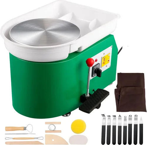 Vista 14 de VEVOR Torno de Alfarero de 14 pulgadas para Adultos Principiantes, Altura Ajustable de 0-6 pulgadas, Máquina Formadora de Cerámica de 450W, Torno