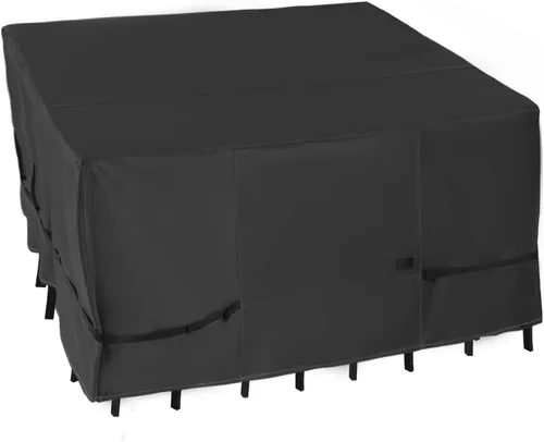 Vista 8 de NettyPro Funda rectangular para mesa de patio, 105 x 75 pulgadas, impermeable, para mesa de comedor y silla, rectangular, color negro