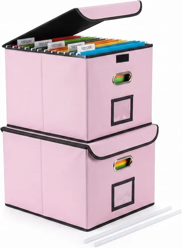 Vista 17 de Cajón Organizador de Archivos CADONO con Tapa, Organizador de Carpetas de Archivos Plegable con Deslizador de Plástico, Caja de Carpetas de Archivos