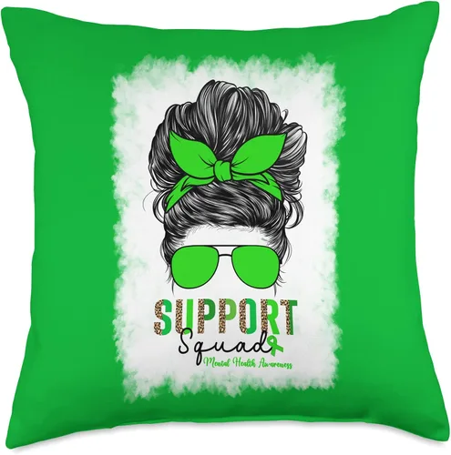 Vista 4 de Support Squad Mental Health Awareness Month For Women Green Throw Pillow