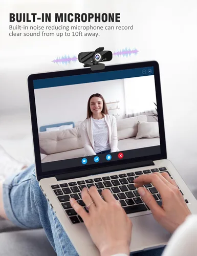 Vista 4 de Tewiky Cámara web Full HD con micrófono integrado y trípode giratorio, video 2K y cámara gran angular, cubierta de privacidad, para PC de escritorio