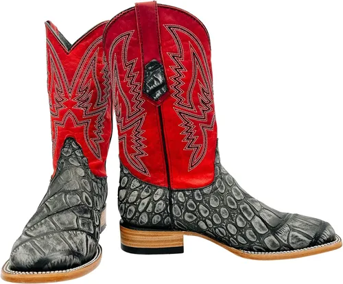 Vista 2 de Vaccari Levi - Botas vaqueras occidentales de cuero con estampado de cocodrilo genuino