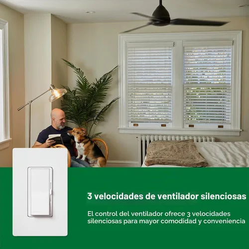 Vista 5 de Lutron Diva Control de ventilador de 3 velocidades, unipolar/3 vías, DVFSQ-F-WH, color blanco