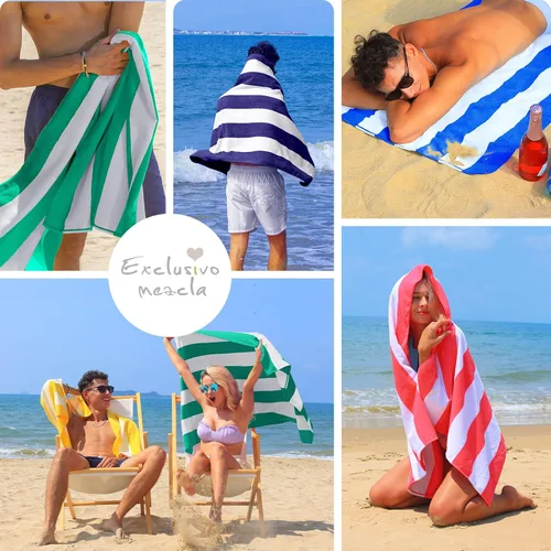 Vista 8 de Exclusivo Mezcla Toallas de playa de gran tamaño, paquete de 4 toallas de baño ligeras a rayas cabaña para niños y adultos, extra grandes y Azul