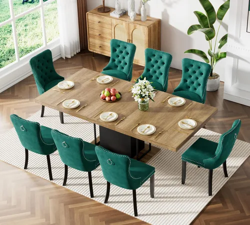 Vista 59 de Mesa de comedor extensible de 78.74 pulgadas para 6 8 y 10 pulgadas, moderna mesa de comedor extensible de granja con base de doble pedestal, mesa