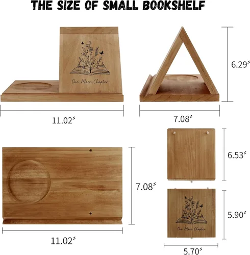 Vista 5 de LITIVY Marcador de madera triangular, pequeña estantería con soporte para bebidas, soporte de lectura de libros de madera con ranuras, soporte