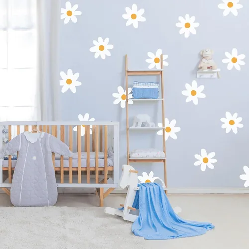 Vista 2 de Plantillas de pared bohemias con flores de margaritas grandes para pintar patrones grandes en la pared, concreto para patio, plantilla reutilizable