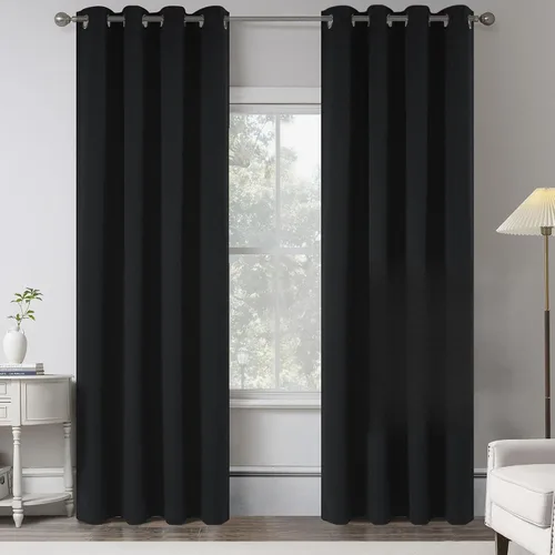 Vista 18 de KEQIAOSUOCAI Cortinas de lino 100% opacas de 100 pulgadas de largo, 2 paneles para dormitorio, estilo casa de campo moderna, completamente negro