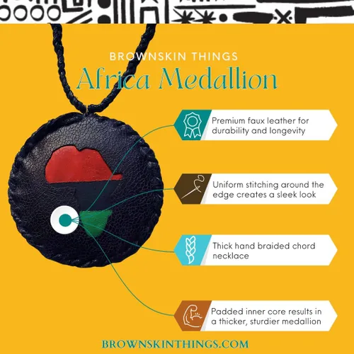 Vista 4 de Brownskin Things Africa Medallion Necklace, Faux Leather 90’s Africa Medallion, Beaded Necklace, Old School Hip Hop Accessories, RGB Flag, Handmade