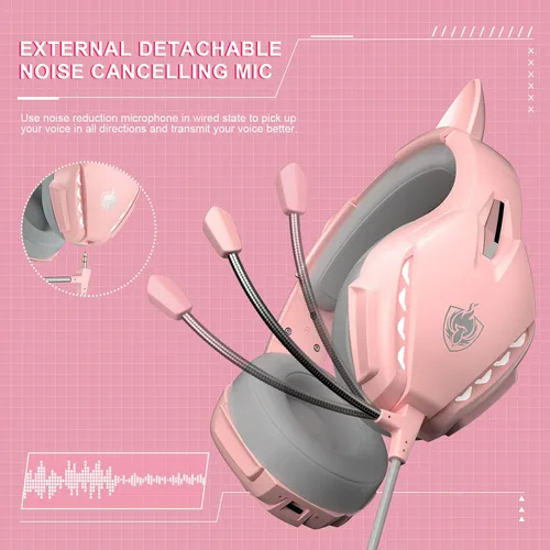 Vista 5 de PHOINIKAS Auriculares para juegos PS5 para PS4, PC, Switch, Q10 Xbox One con sonido estéreo, micrófono desmontable, auriculares inalámbricos