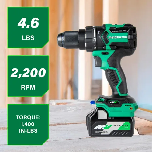 Vista 5 de Metabo HPT Kit de taladro de martillo inalámbrico MultiVolt™ de 36 V sin escobillas de 1/2 pulgada, kit de taladro eléctrico con baterías Metabo