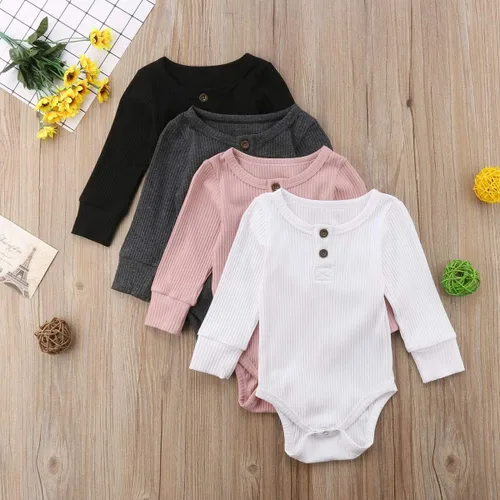 Vista 6 de Seyurigaoka Mameluco de manga larga unisex para bebé recién nacido, con punto acanalado liso, para niño y niña