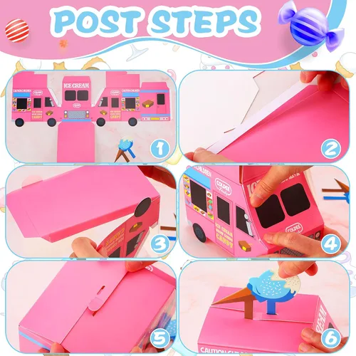 Vista 5 de Tenare 20 piezas de centros de mesa de helado para mesas, cajas de recuerdo con forma de camión, cajas de aperitivos para helado, contenedor