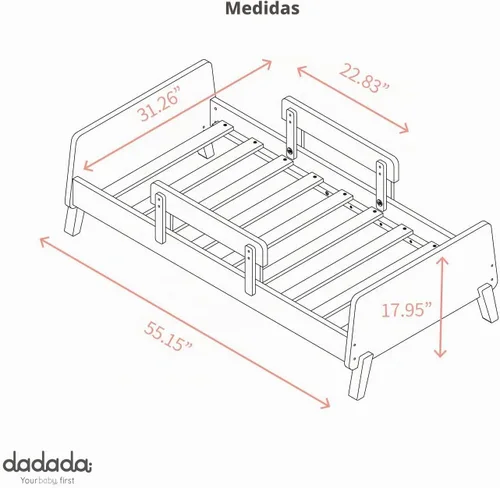 Vista 5 de Dadada Muse - Cama infantil con 2 rieles de seguridad extraíbles y marco de madera, color blanco Low Profile Montessori Bed for Kids, Solid Wood