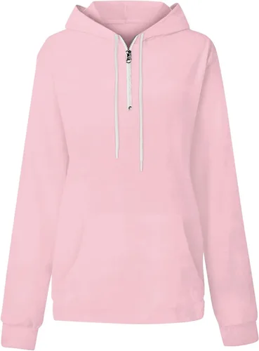 Vista 3 de Sudaderas con capucha con cremallera de un cuarto para mujer, sudaderas de gran tamaño con bolsillo para otoño e invierno