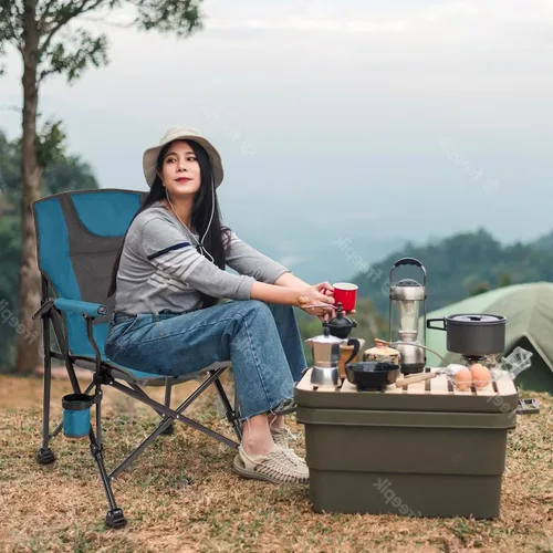 Vista 2 de Backyard Expressions - Silla de campamento portátil con calefacción de lujo, azul/gris, ideal para camping, deportes y playa