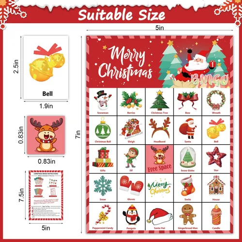 Vista 3 de VESPRO 46 tarjetas de juego de bingo de Navidad para 30 jugadores, juegos de fiesta de Navidad para niños, actividades en el aula
