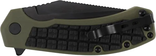 Vista 2 de Kershaw Cuchillo de bolsillo Faultine (8760); hoja 8Cr13MoV de 3 pulgadas con apertura manual KVT, revestimiento de óxido negro y sobremoldeado